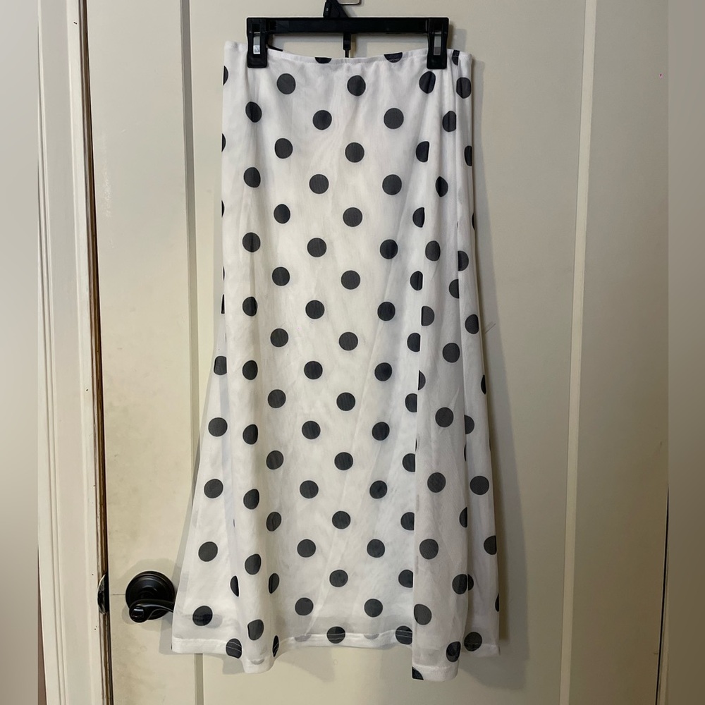 SHEIN White Maxi Skirt with Black Polka Dots